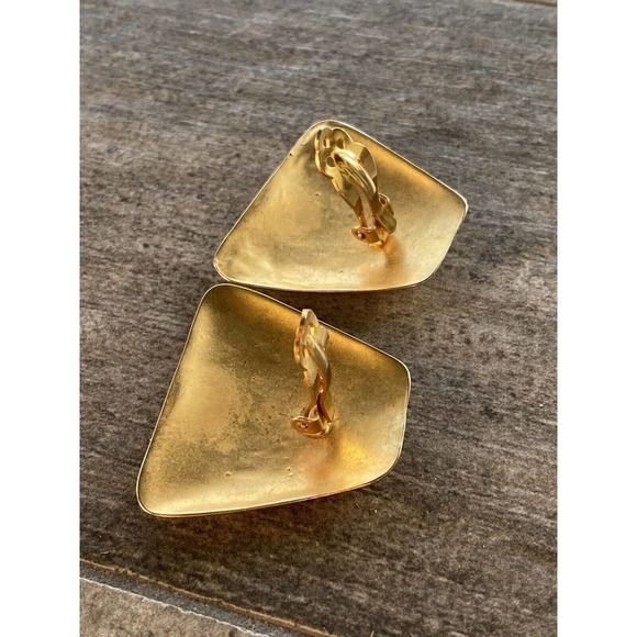 Vintage Clip Ons Earrings Geometric Trapezoid Brushed Gold Matte 80s - Picture 3 of 12